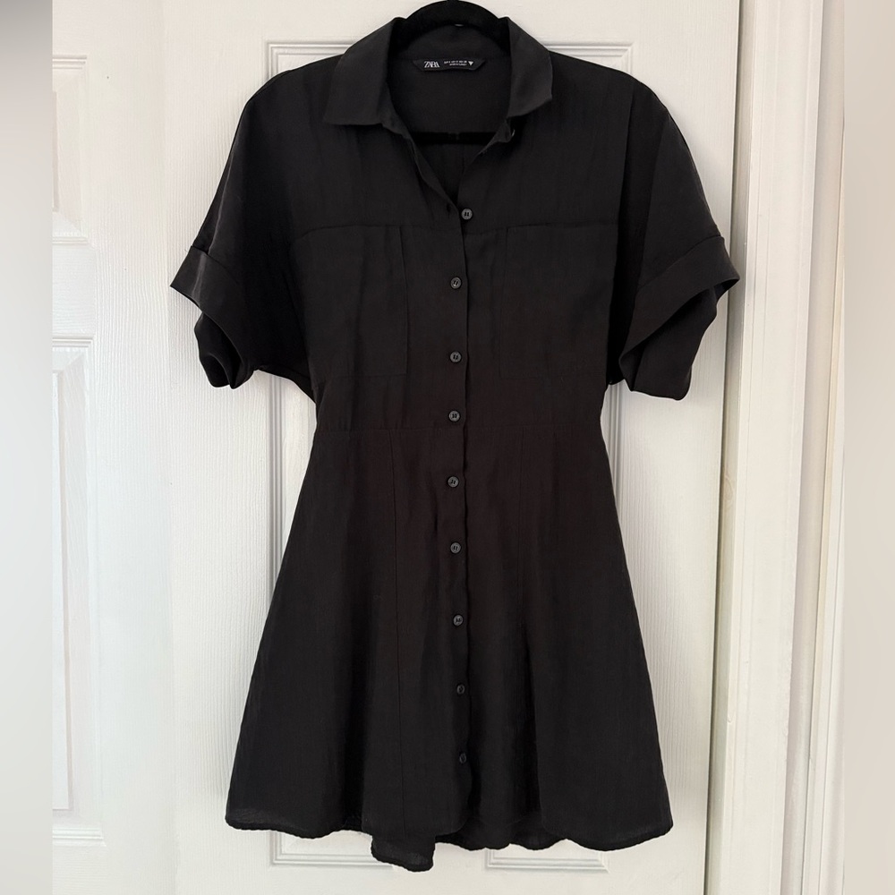ZARA CINCHED WAIST BLACK DRESS | SMALL